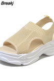 Sports Sandals For Women 2023 Summer New Fashion Roman Wedge Platform Sandals Hollow Out Mesh Sneakers White Spring
