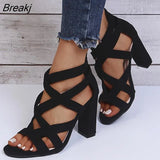 Women Pumps Sandals Summer Open Toe High Heels Low Block Heel Shoes Gladiator Zipper Thick With Sandals Wedges 2021 Mules