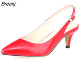 5cm Low Heels Casual Back Empty Buckle Red Wedding Daily all-match Sandal Shoes Pointed High Large Size