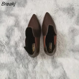 Women Elastic Ankle Boots Square High Heels Female Pointed Toe Solid Color Short Boot Ladies Casual Fashion