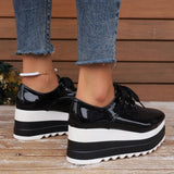 New Patent Leather Thick Bottom Brogue Shoes for Woman Women Plus Size Lace Up Flats Woman Chunky Platform Oxford Shoes
