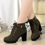 New High Heel Thick Heel Casual Women's Boots Platform Ankle Boots Round Head Side Zipper Lace Ankle