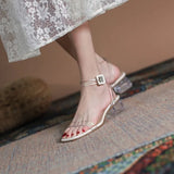 Women's Shoes Clear Sandals for Woman Transparent Footwear with Medium Heels Chunky Summer 2023 Block Heel Thick Buckles