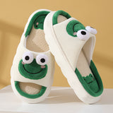 Cute Frog Home Slippers for Women Thick Sole Non Slip House Shoes Woman Cotton Linen Couple Indoor Slippers Funny
