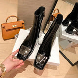 Boots Thick Heel Square Toe Waterproof Non-slip Inner Zipper Autumn and Winter Fashion Shoes for Women 2023