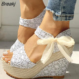 lace Women Wedges heeled women Shoes Summer Sandals Party Platform High Heels Shoes