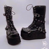 Breakj New Punk Belt Buckle Bottom Side Pull Short Boots Female Size 43 Large Size Women