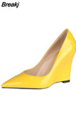 Spring Candy Colors Ladies Wedges Shoes Woman Elegant Office Casual High Heels Shoes Mujer 10 CM Pumps Big Size