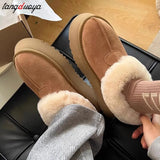 Women's Snow Boots Platform Boots Women Casual Winter Snow Ankle Boots Women Slip on Plush Boots Flat With women