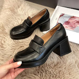 Loafers heels Platform Shoes Casual Slip-On Loafers Round Toe Shoes Woman Chunky Heel Women Shoes Zapatos De Mujer
