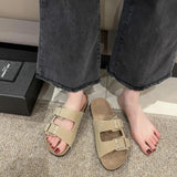 New Summer Women Slippers Fahsion Beach Cork Slippers Casual Double Buckle Non-slip Slides Women Slip On Flip Flop