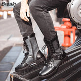 Mid-Carf Punk Boots 2021 Winter Men's Plus Velvet Motorcycle Boots All-match Tooling Shoes Denim Mid-high Army Boots
