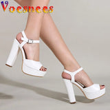 Women Sandals 2023 Fashion Waterproof Platform 13CM Thick Heel Shoes Concise Buckle Strap Model Womens Sexy High