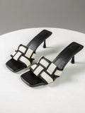 Women's Contrast Color Stiletto Heeled Sandals Fashion Square Toe Dress Pumps Stylish Slip On