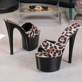 New Leopard Print Woman Slippers Sandals Platform 2023 Nightclub Sexy High-heeled 15cm Shoes Slippers Heels