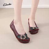Summer New National Wind Leather Flower Single Shoes Beef Tendon Bottom Leisure Flat Bottom Women's Shoes Middle-Aged And