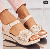 Sandals Fashion Flower Wedge Slope Heel Sandals Summer Casual Solid Colour Breathable Flip Flops Sandals Beach