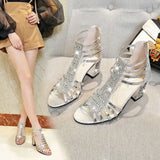 Open Toe Strappy Roman Sandals Shoes Woman 2024 Trend Gold Silver Heels Women High-heeled Zip Sandalias De