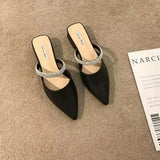 Shoes Shallow Pointed Toe Mules For Women 2023 Thin Heels Slippers Soft Beige Heeled Sandals Slides Fashion New Comfort