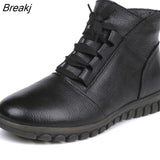 Leather Shoes Woman Winter Boots 2020 Women's Ankle Boots Flat With Zip Fur Female Retro