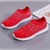 Fashion Crystal Platform Sneakers Women 2024 Plus Size Breathable Mesh Flats Woman Comfy Slip On Non-Slip Running