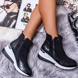 Breakj Tube Warm Round Head Winter Solid Color Sloping Heel Side Zipper Brown Women's Martin Snow