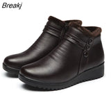 2023 Fashion Winter Boots Women Leather Ankle Warm Boots Mom Autumn Plush Wedge Shoes Woman Shoes Big Size