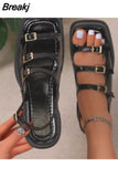 New Platform Sandals Ladies High Heels Summer Women's Shoes Wedge Sandals Open Toe Shallow Solid Color Buckle