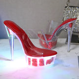 Women Catwalk Sexy Super High Heels Luminous Stiletto Platform Sandals Transparent Model Crystal Wedding Shoes