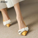 Luxury Design Pointed Bow Single Shoes Women's 2023 Spring and Autumn New Shallow Mouth Thin Medium Heels 35-40