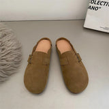 Spring Women's Closed Toe Slippers Cow Suede Leather Clogs Sandals For Women Retro Fashion Garden Mule Clog Slides