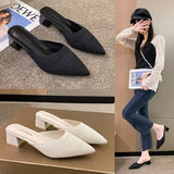 Breakj Slippers Women's Summer New Pointed Thick And Half-Dragging Knitted Lazy Fashion Wearing Cold