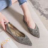 Women's Ballet Flats 2024 New Rhinestones Flat Casual Loafers Female Plus Size 43 Slip on Boat Shoes Chaussure