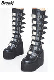 Design Gothic Style INS Hot Sale Fashion Boots Women Shoes Autumn Punk Black High Heels Platform Wedges Boots
