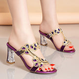 New High-Heeled Diamond Sandals For Women In The Summer Of 2024 Are Fashionable Crystal Rough-Heeled Diamond