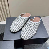 2024 New Fashionable Rhinestone Rivet Baotou Slippers Fashion Square Tail Muller Women's Shoes Fashion Women's