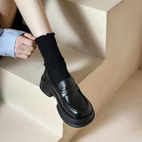 Leather Shoes Women's English Style Shoes 2024 New Summer Retro Flat-Soled Love Shoes Black One-Footed Women's