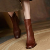 and Winter 2023New Versatile Nude Boots Women's Thick Heel Side Zipper High Heel Simple Casual Square Short Boots