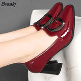 Women High Heels Shoes Women Pumps Patent Leather Single Woman Dress Shoes Thick Heels Pointed Toe Female