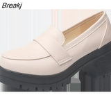 heels platform pumps mujer 2023 spring new fashion buckle solid black shoes woman PU leather waterproof shoes femme