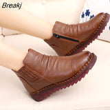 2023 Fashion Winter Women Shoes Woman Genuine Leather Flat Ankle Boots Women Waterproof Wedge Warm