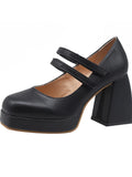 Word With High Heels For Women With Single Shoes 2024 Spring New Korean Version Of Thick Soles, Thick Heels, Square Heels, Retro Mary Jane
