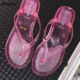 Women's Summer Slippers Transparent Beach Sandals Jelly crystal Flip Flops Wear Flat Slippers Outside Size