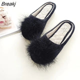 Soft Velvet Fur Home Slippers Shoes Women Classic Black Bedroom Non-slip Slippers indoor Floor Slippers Sapato