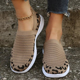 Mesh Slip On Sneakers Women Fashion Leopard Print Casual Shoes Woman Spring Summer Elastic Knit Flats Loafers