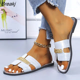New Summer Fashion Designer Women Flat Flip Flops Double Chain Sandal Slippers Women Comfort Outdoor Beach Opened Toe