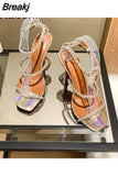 Style High-heeled Sandals Woman Crystal Narrow Band Ladies Shoes Summer Stiletto Party Gladiator Sandals Women