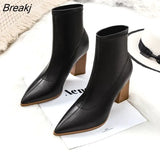 Boots For Women's Thick Heel Spring and Autumn Single Boots 2023 New Pointed High Heels 7CM Nude Shoes Mid-heel Black
