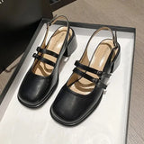 Sandals Med Block Heels Female Shoe All-Match Mary Jane New Medium Chunky Girls Closed Beige Clear Comfort Summer Fashion