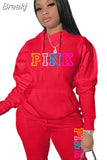 Hoodies Sporty Two Piece Set Women PINK Letter Print Sweatshirt And Skinny Pants Tracksuit Autumn Winter Casual